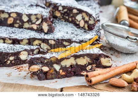 Panforte traditional italian christmas dessert with nuts and candied fruits horizontal