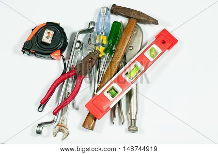 Tool water level measuring on white background