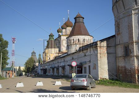 YAROSLAVL REGION, RUSSIA - AUGUST 22, 2015: Old square at the entrance to the Borisoglebskii monastery. Religious landmark  of the Yaroslavl region