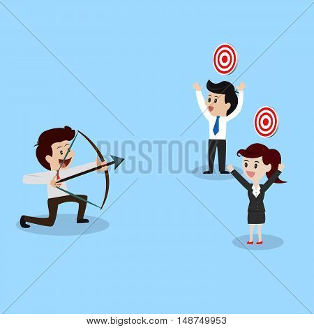 businessman shooting arrow to business goal.illustration business cocept.