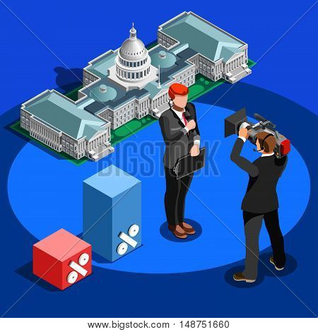 Election infographic.Debate party convention hall.Conference business meeting lecture.Congress theatre auditorium audience.Politic delegate competitors affiliates crowd rally.Vector isometric people