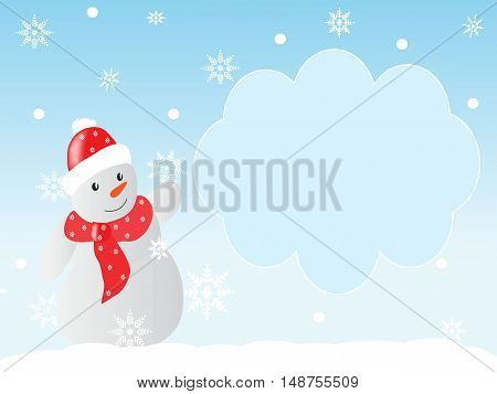 Winter background with snowflakes and a snowman and an area for text