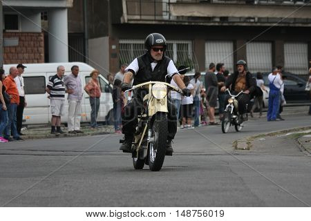 BELGRADE,SERBIA - SEPTEMBER 10, 2016: Oldtimer motorcycle at the commercial race of old cars in memory of formula 1 race held on the same place in 1939 two days after the beginning of Second World War when the famous Italian driver Tazio Nuvolari won