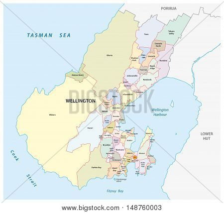 administrative map of New Zealand´s capital Wellington