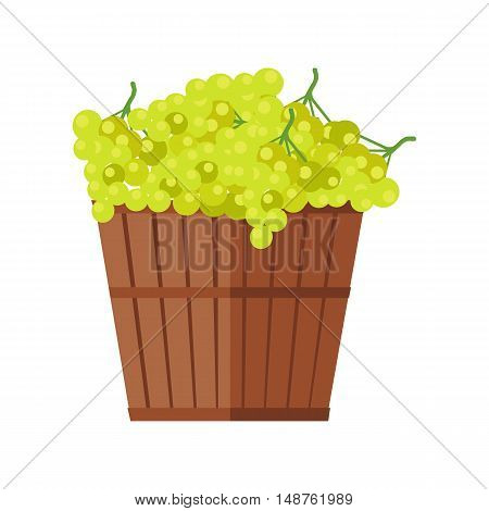 Wooden basket with grapes. White Wine. Fruit for preparation 