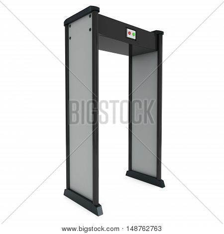 Safe area security gates with metal detectors. Metal detector scanner. 3D render illustration isolated on white. Walk through detector concept.