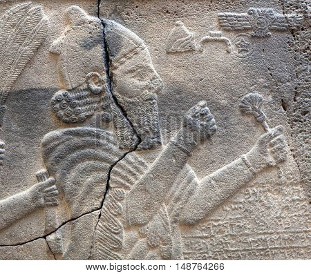 Ancient stone bas-relief late Hittite period (Aramaean 8th Cent. B.C.)  close up