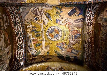ISTANBUL, TURKEY - OCTOBER 31, 2015: Ancient mosaic in the Church of the Holy Saviour in Chora.