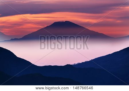 Inspiring landscapes scene at sunrise in Java island, Indonesia.