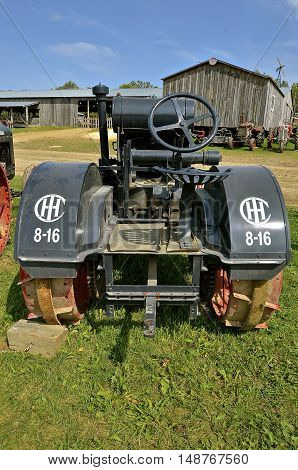 ROLLAG, MINNESOTA, Sept 1. 2016: An International 8-16 antique tractor by IHC  is displayed at the West Central Steam Threshers Reunion in Rollag, MN attended by 1000's held annually on Labor Day weekend.