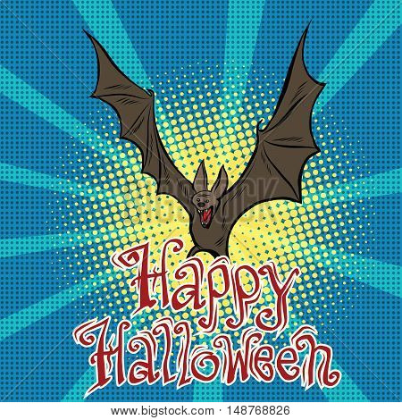 Happy Halloween bat vampire, pop art retro vector illustration