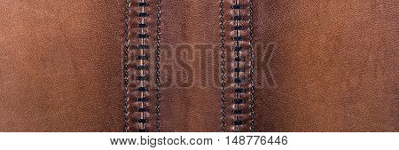 Brown leather background. Texture of natural brown leather