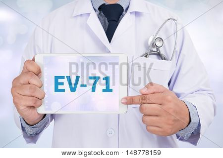 EV-71 Doctor holding digital tablet doctor work to touch hand