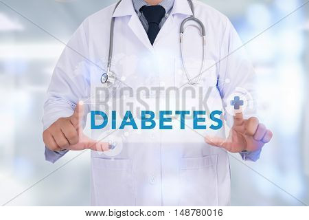 DIABETES CONCEPT doctor work to touch hand