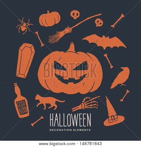 Decorative elements on the theme of Halloween. Set of silhouettes for Halloween holidays.