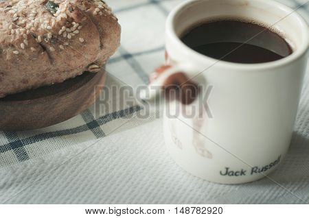 breakfast in the morning, coffee bread cereal, wheat gain bread, healhty