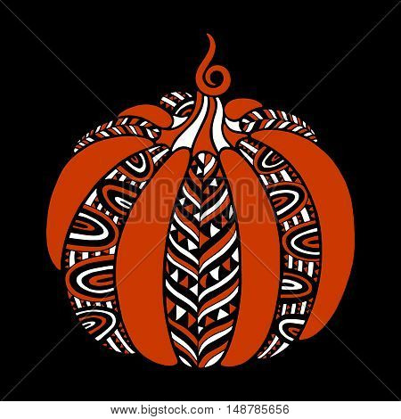 Decorative pumpkin with beautiful pattern. Harvest Thanksgiving illustration. Isolated vector image.