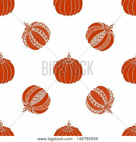Decorative pumpkin pattern. Harvest Thanksgiving illustration. Isolated vector image.