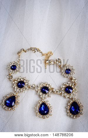 top view antique sapphire diamond necklace on tulle