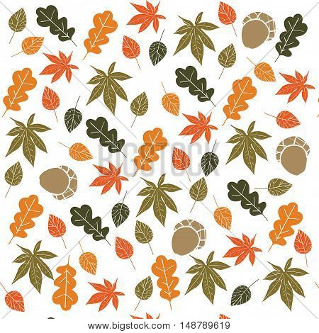 Seamless Autumn Foliage Pattern. Fall leaves Background.