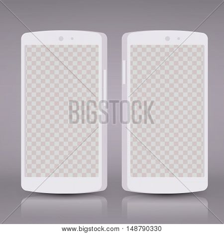 Flat 3d white smartphones mockups with blank screen isolated. Empty screen phone. Vector illustration. for printing and web element, Game and application mockup.