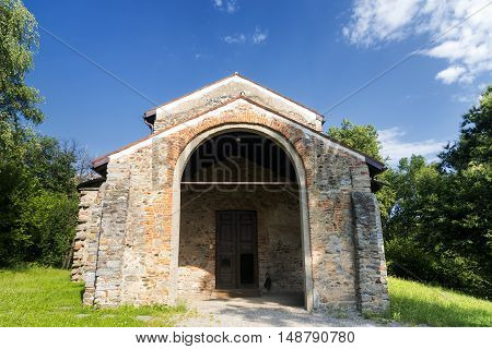 The archeological area of Castelseprio (Varese Lombardy Italy): ruins of a village destroyed in the 13th century. Unesco World Heritage Site. The church