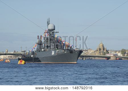 SAINT PETERSBURG, RUSSIA - MAY 09, 2015: Small anti-submarine ship 