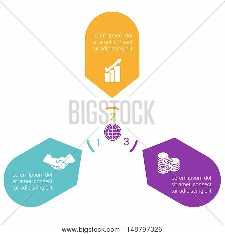 Color Arrows arranged in circle pointing inside the circle. Template for infographic numbered three positions.