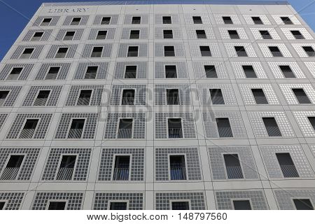 Stuttgart, Germany - September 24, 2016: The new public Library of Stuttgart. Germany. It provides more than 500,000 books and was  designed by the korean Architect Eun Young Yi.