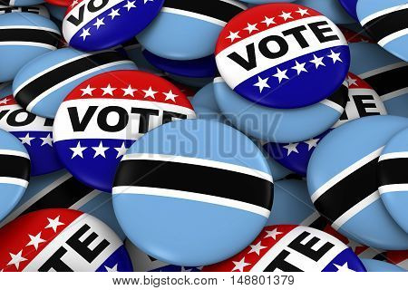Botswana Elections Concept - Botswanan Flag And Vote Badges 3D Illustration