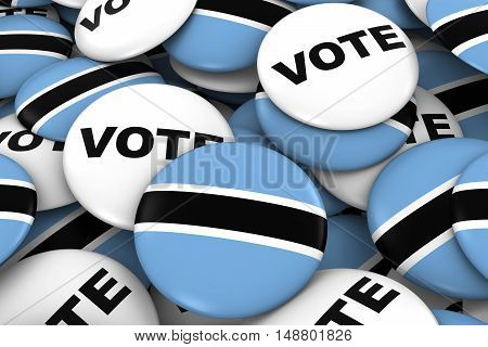 Botswana Elections Concept - Botswanan Flag And Vote Badges 3D Illustration