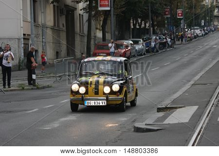 BELGRADE,SERBIA - SEPTEMBER 10, 2016: Old Zastava 750 at the commercial race of old cars in memory of formula 1 race held on the same place in 1939 two days after the beginning of Second World War when the famous Italian driver Tazio Nuvolari won