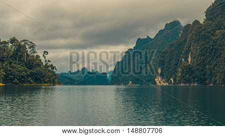 Cheo Lan Lake in Thailand. Rainy Clouds. Low Season.