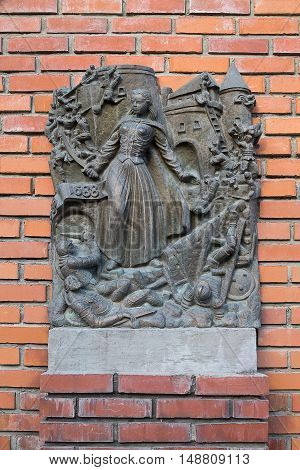 Mukachevo Ukraine - July 21: a bas-relief on the wall closeup July 21 2016 in Mukachevo Ukraine