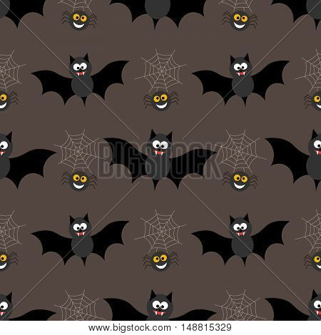 Seamless background for Halloween with bats andgossamer. Vector illustration in modern flat design.