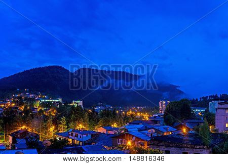 The mountain town at night becomes quiet all the life stops till the morning Borjomi Georgia.