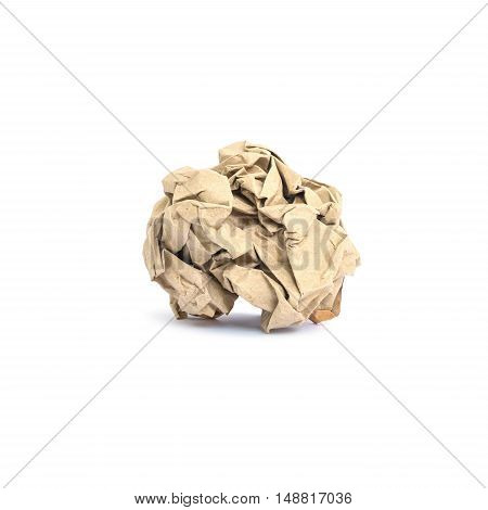 Closeup brown crumpled paper isolated on white background with clipping path