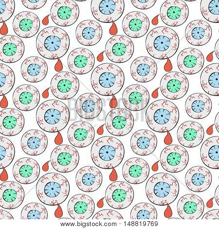 Halloween seamless pattern with eyeballs on the white background.