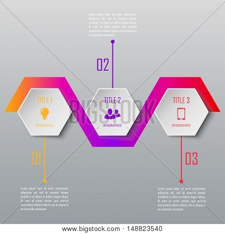Three steps infographics. Infographic timeline template can be used for chart, diagram, web design, workflow layout