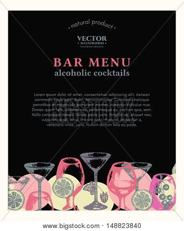 Alcohol drinks bar menu template hand drawn vector