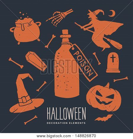 Decorative elements on the theme of Halloween. Set of silhouettes for Halloween holidays.