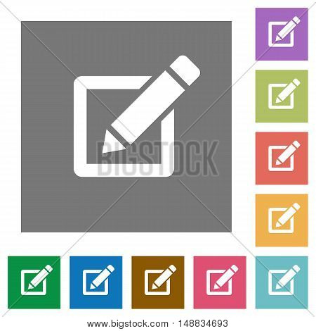 Editor flat icon set on color square background.