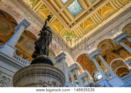 WASHINGTON D.C.,USA - AUGUST 12,2016 : Interior of the Library of Congress in Washington D.C.