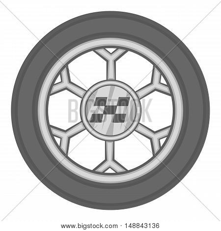 Wheel from racing car icon in black monochrome style isolated on white background. Sport equipment symbol vector illustration