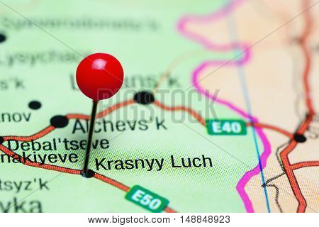Krasnyy Luch pinned on a map of Ukraine