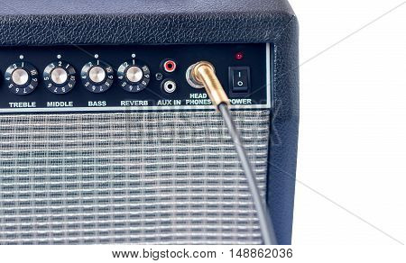 Guitar Amplifier With Jack Cable Isolated On White Background