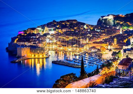 Dubrovnik Croatia. Spectacular twilight picturesque view on the old town of Dubrovnik Ragusa on Dalmatian Coast.