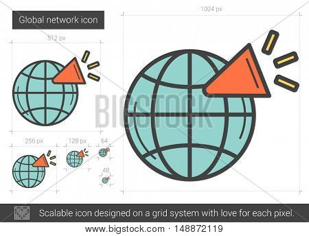 Global network vector line icon isolated on white background. Global network line icon for infographic, website or app. Scalable icon designed on a grid system.
