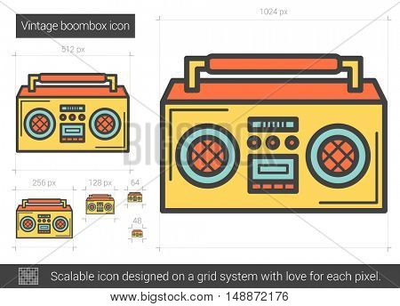 Vintage boombox vector line icon isolated on white background. Vintage boombox line icon for infographic, website or app. Scalable icon designed on a grid system.