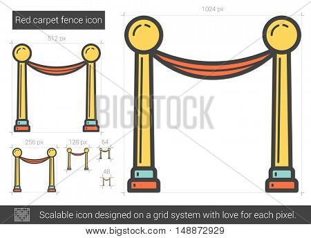 Red carpet fence vector line icon isolated on white background. Red carpet fence line icon for infographic, website or app. Scalable icon designed on a grid system.